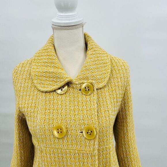 Forever Coat Retro Pockets Knit Yellow White Size XS - Picture 5 of 8